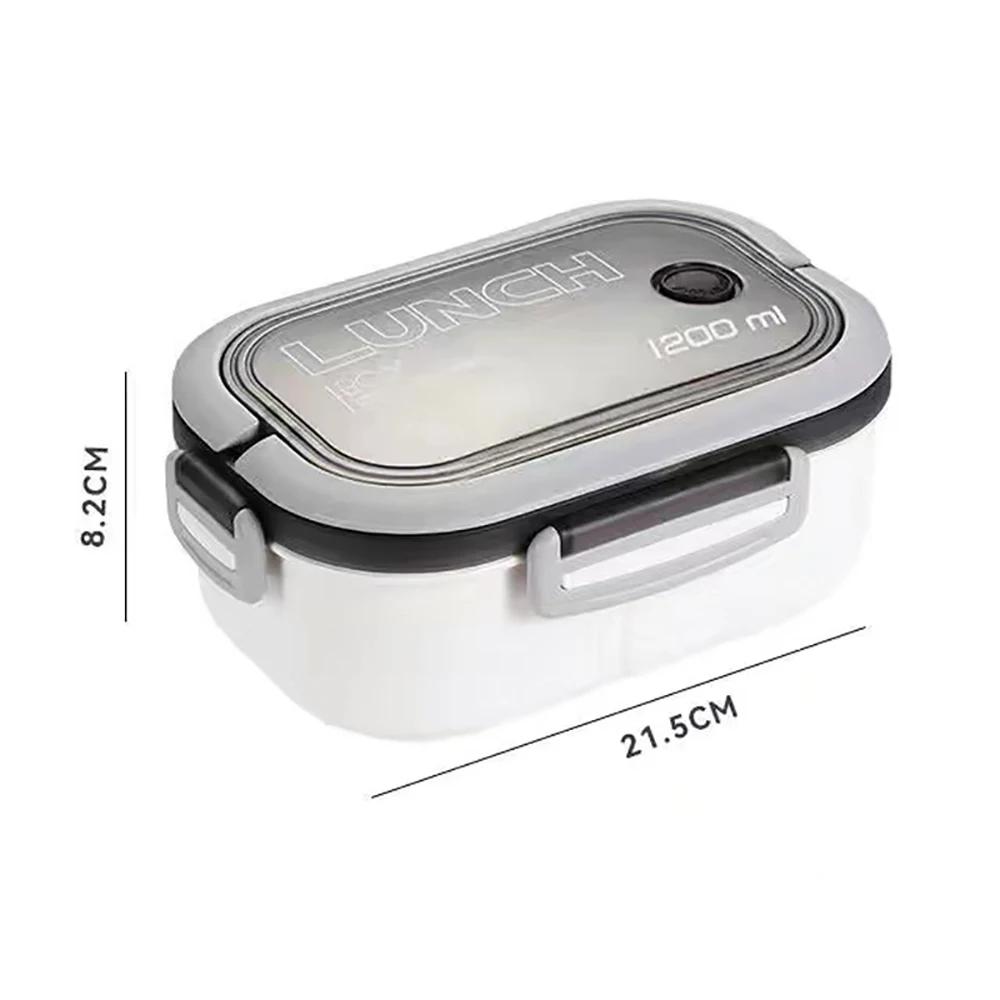 

2-шаровий портативний студентський ланч-бокс з виделкою та ложкою Можна розігрівати в мікрохвильовій печі Герметичний Товстіший ПП пластик Розділений ланч-бокс білий