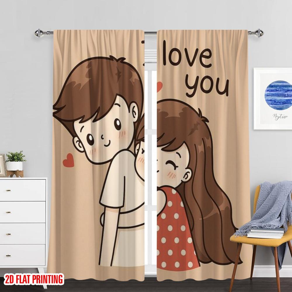 Contemporary Plane Printing Curtains Cute Couple Hug Durable Polyester Without Rod Gifts Ldeal Living Room Set Of 2 Made Sitting Decor