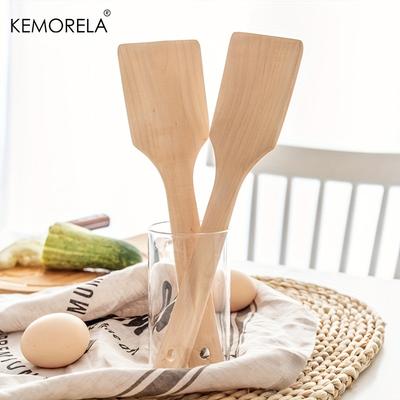 2PCS Natural Wooden Spatula Nonstick Cooking For Food Frying Mix Stir Fry Kitchen Utensil Household Kitchen Gadgets