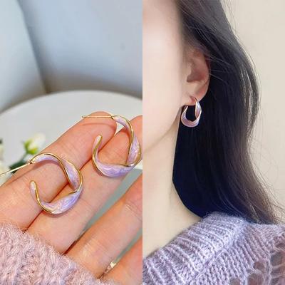 New Fashion Lavender Purple Earrings Metal Golden Twisted Art Line  Stud  For Girls  Jewelry Gifts Earrings for Women