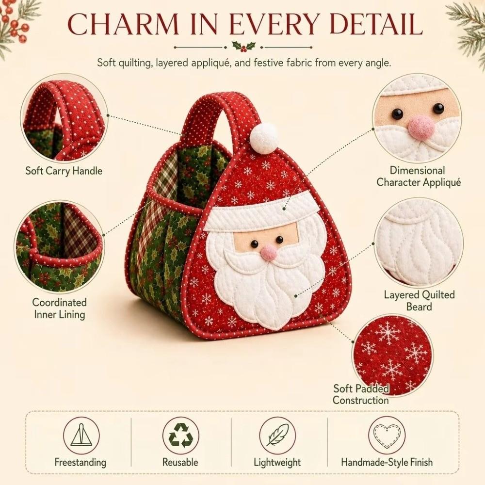 Padded Patchwork Christmas Carry Basket Foldable Quilted Tote Bag Christmas Handbag