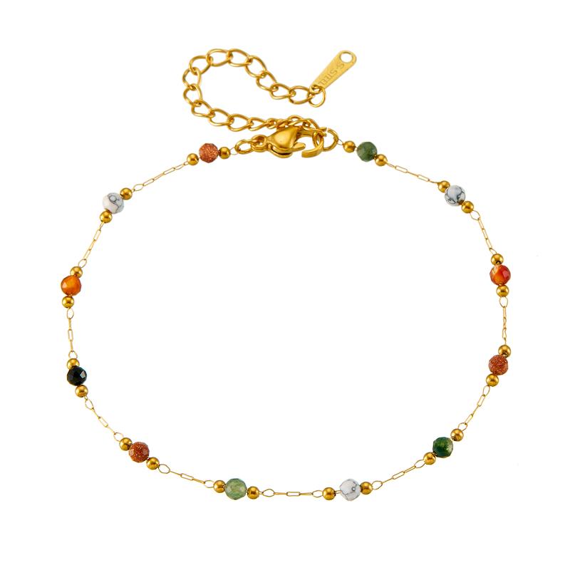 316L Stainless Steel Natural Colored Beads Bracelet Womens 2024 New Concise Trend Non-fading Golden Hand Jewelry Gift