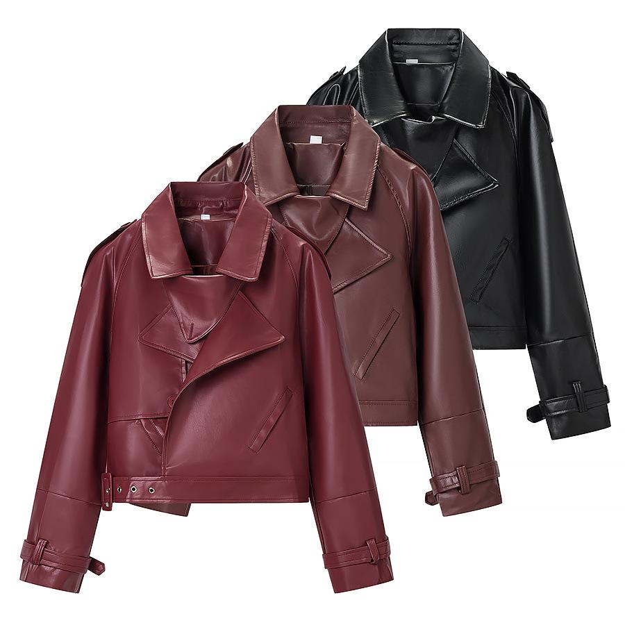 Winter new European and American style fashion simple versatile locomotive leather jacket short jacket