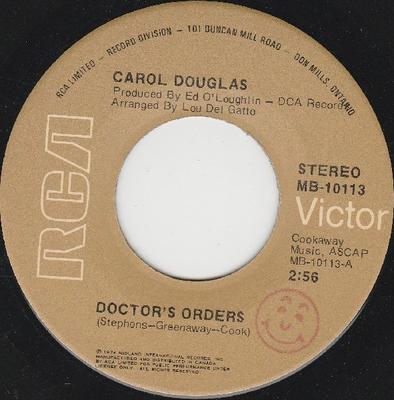 7-Zoll Schallplatte CAROL DOUGLAS - Doctor's Orders MB10113 RCA Victor 1974 Kanada Soul/Funk Gebraucht