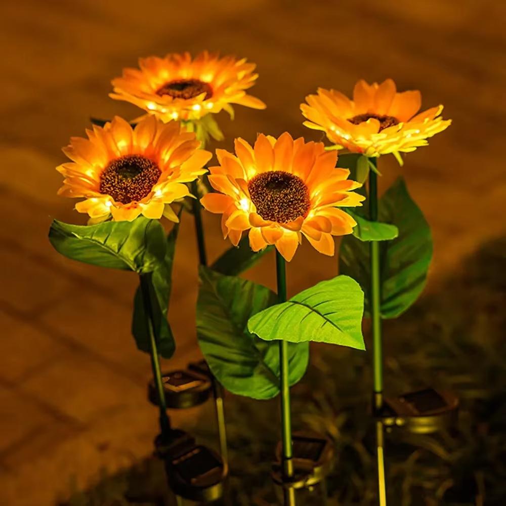 Solar Sunflower Garden Lights 1/3 Heads Waterproof Outdoor Decorative Lawn Lamp for Yard Pathway Wedding Christmas