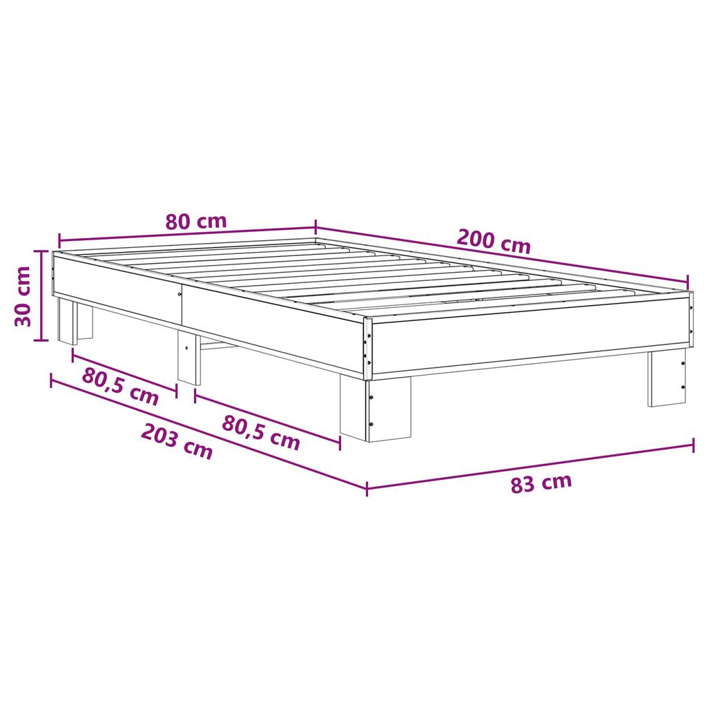 Bed Frame Black Oak 80 x 200 cm Engineered Wood