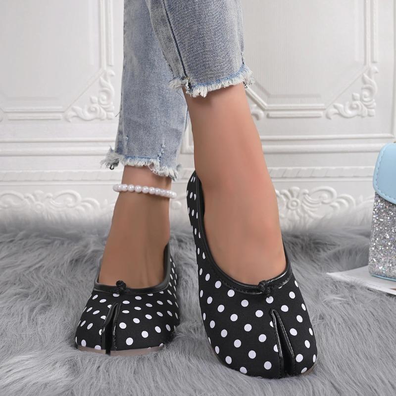 Tabis Ninja Boty Černé Puntíkované Baleríny Dělená Špička Mokasíny s Mašlí Dámské Mary Janes Baleríny Zapato Mujer