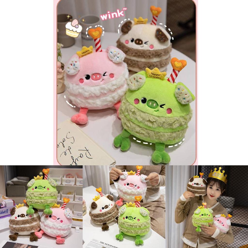 Adorable Cartoon Pig Plush Toy Birthday Cake Candle Stuffed Animal Gift For Kids