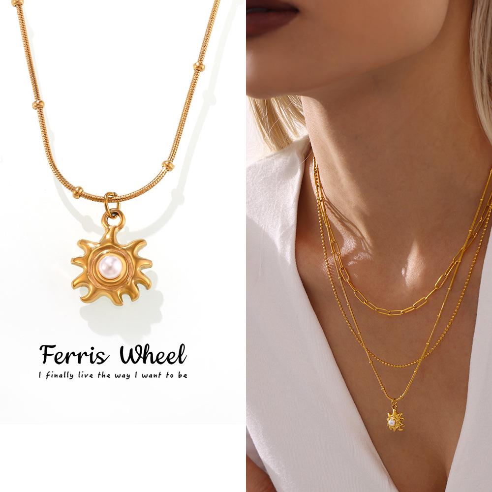 Sunflower Pearl Choker Necklace, 18K Gold-Plated Stainless Steel, Non-Fading Jewelry for Women