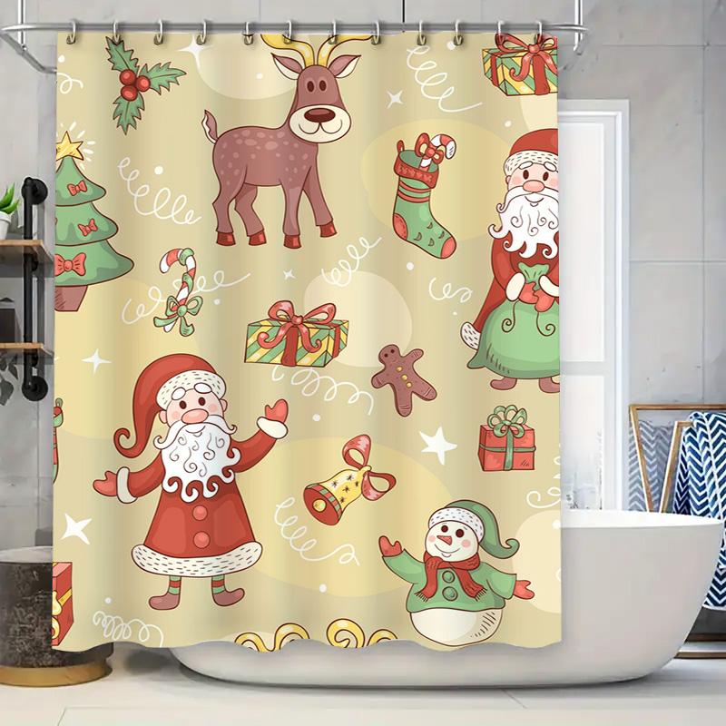 Tu Christmas Shower Curtain Santa Claus Reindeer Snowflakes Holiday Festive Bathroom Decor Waterproof Xmas Pattern Backdrop