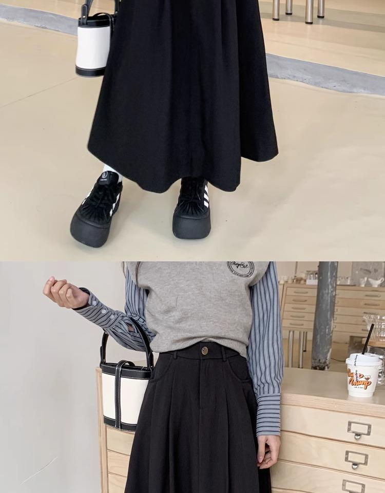 Plus Size Women's High Waist Black A-Line Midi Skirt - Autumn/Winter Fashion