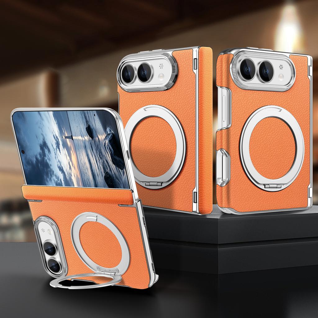 For iPhone Duo Ultra Fold Case Luxury Leather Matte Magnetic Rotating Bracket Shockproof Protection Hard Back Cover Accessories