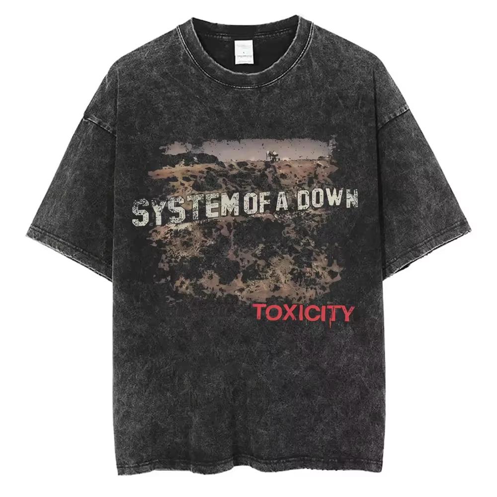 Vintage Washed System of A Down Toxicity Album Graphic T-shirt Unisex Rock Oversized Streetwear Short Sleeve Soft Cotton Breathable Tee Tops