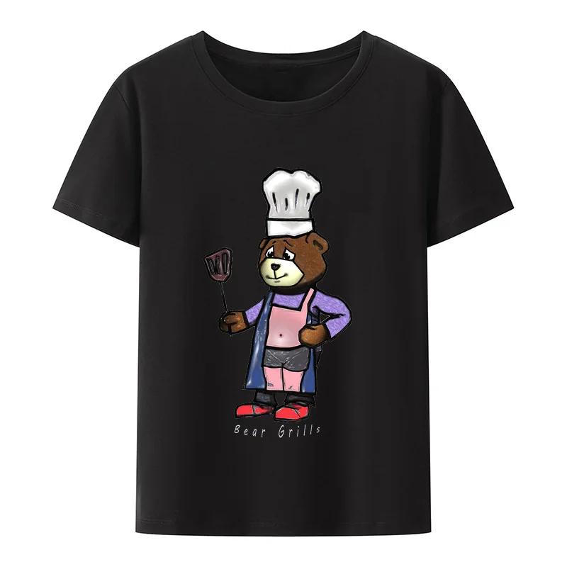 Men Women Short Sleeve Funny Bear Grills Modal T Shirt Grylls Tv Slogan Barbecue Cartoon Graphic Tee Shirt Fashion Casual Shirt M
