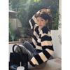 Black and White Striped Imitation Mink Hair Short Sweater Autumn and Winter 2025 New Long-sleeved Knitted Women