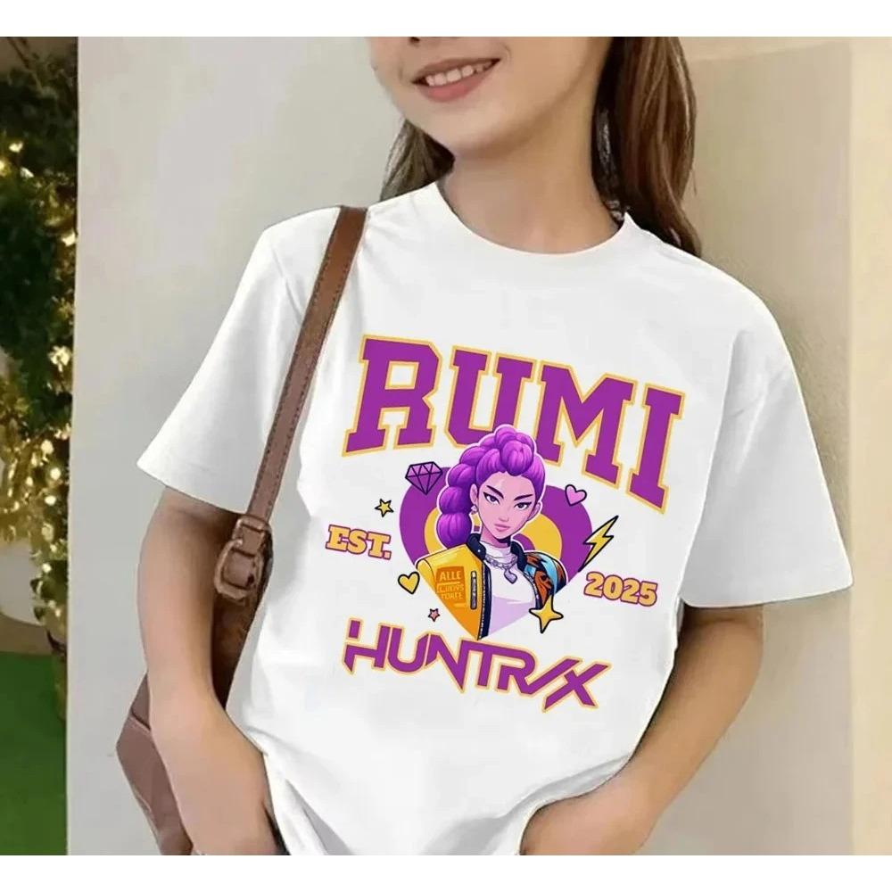 2025 Movie KPop Demon Hunters T-shirt Summer Short Sleeve T-shirt Tee for Children Casual Loose Girl Boy Graphic Printed Tops