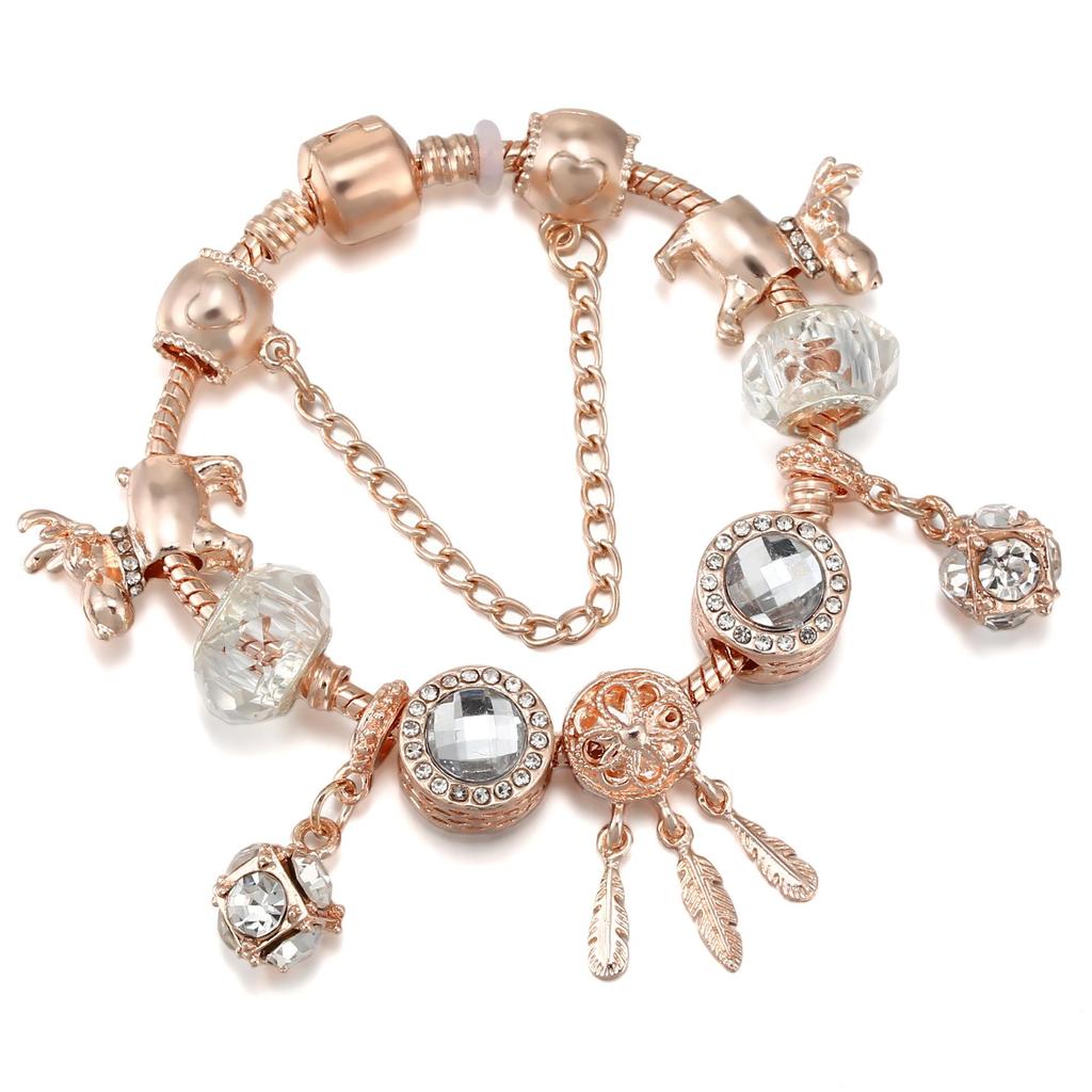 Pan's Blue Crystal Dream Catcher Rose Gold Ladies Bracelet