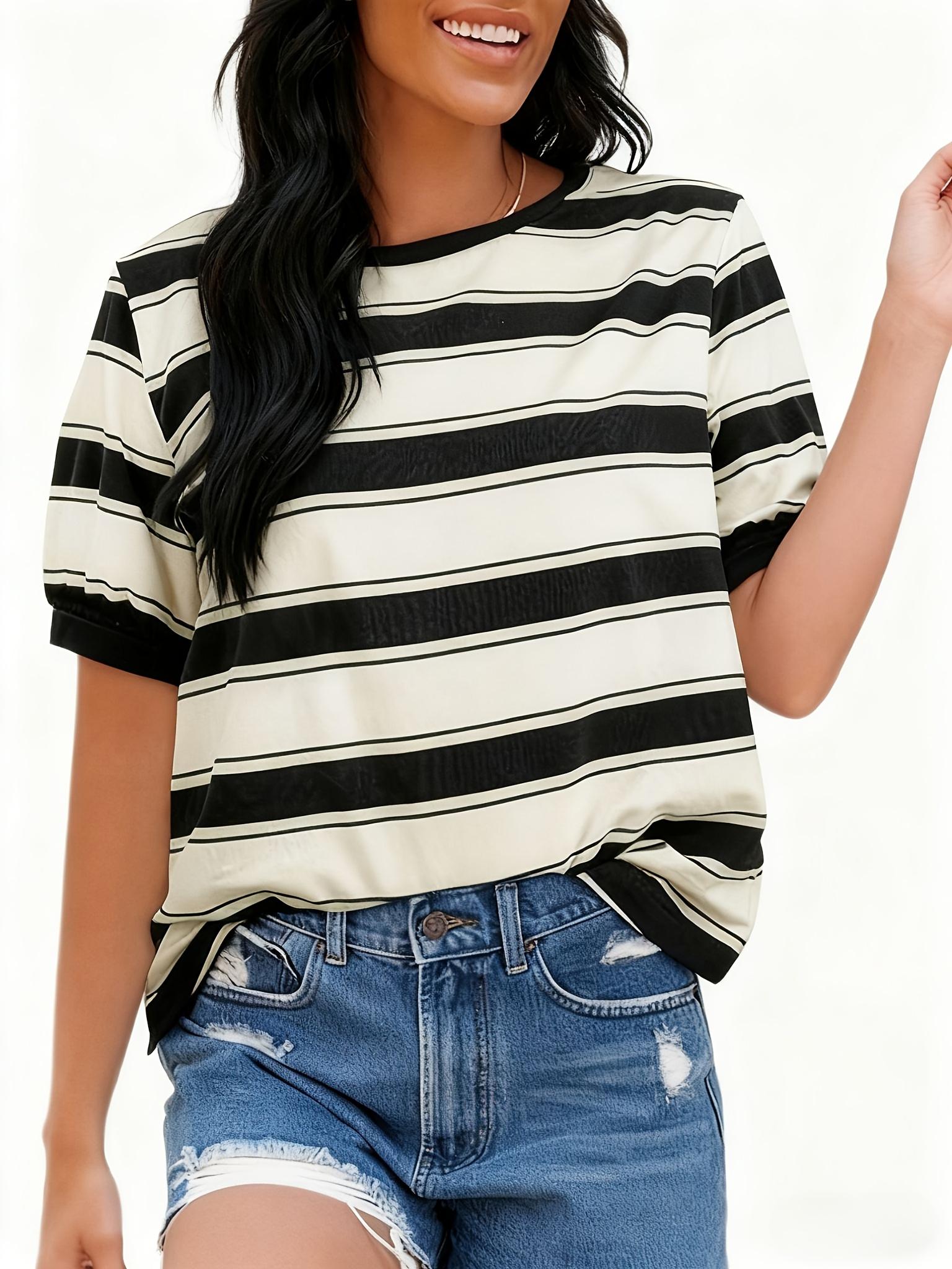 

New European And American SpringSummer Women S Striped Print Casual Round Neck Short Sleeve T-Shirt Top L дубильная кора
