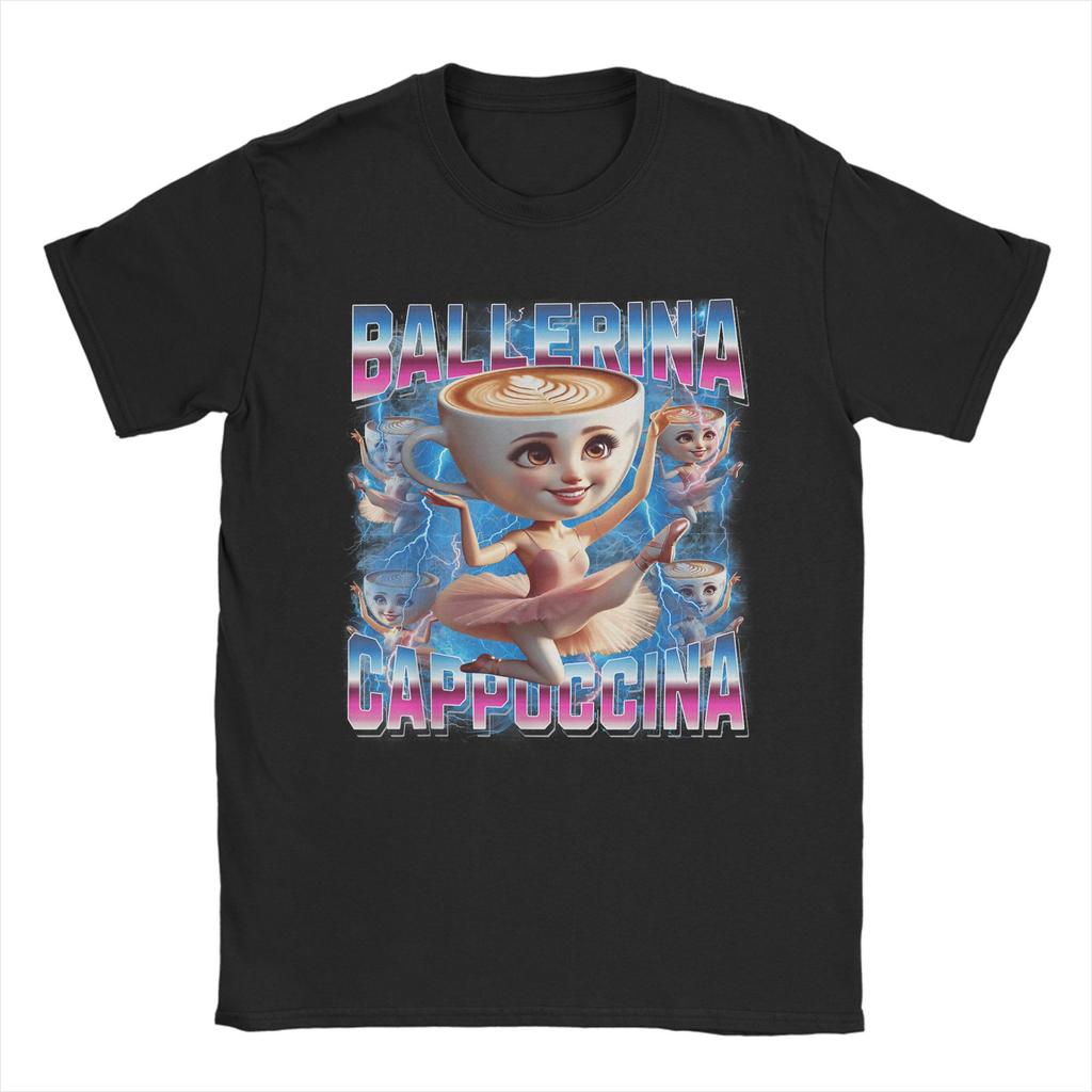 BallerinaCappuccina Italian Brainrot Funny 100% Cotton T Shirt For Couple Summer T Shirts Crew Neck Tees Oversize Clothing