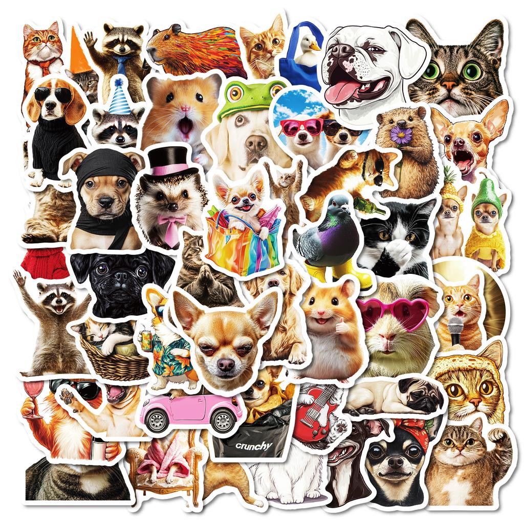 50 Cute Puppy Cat Stickers Super Cute Love Sunglasses Puppy Dog Waterproof Decorative Stickers