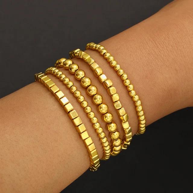 7 Pcs Yellow Daisy Flower Chain Bracelet Set Vintage Gold Color Pendant Beaded Bracelets Bohemian Delicate Handcrafted Jewelry