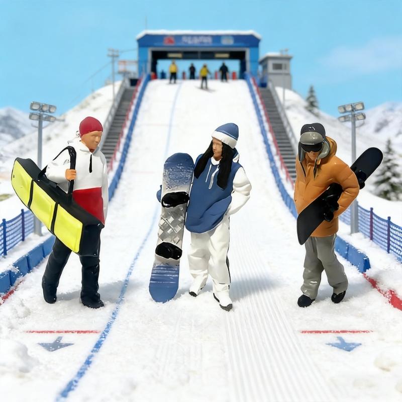1:64 Scale Hand Painted Figure Miniature People for Dioramas Props,Photography Collector Skiing People Figure Models