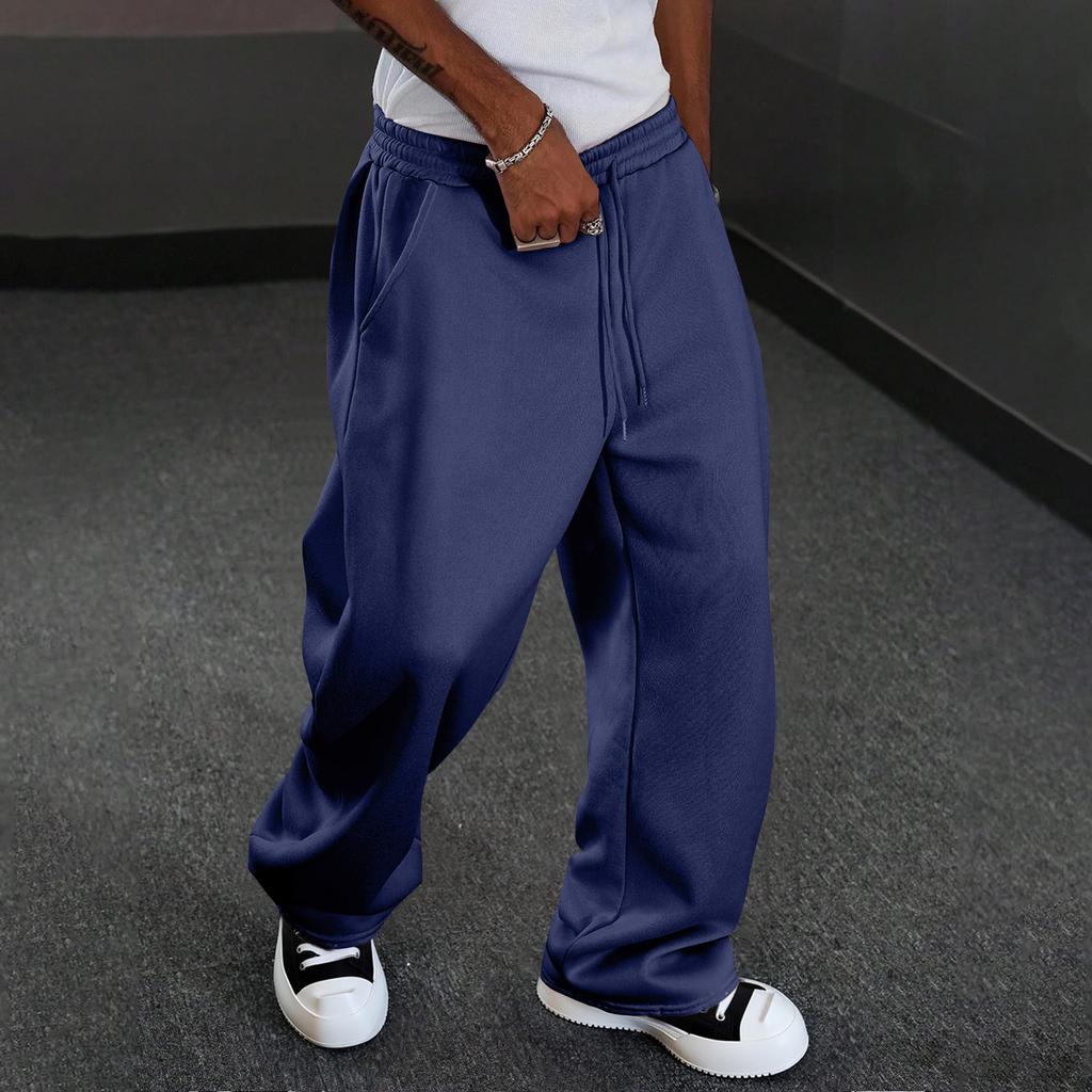 Pantalones de Hombre con Bolsillos y Cordón Pantalones Deportivos Casuales de Pierna Recta