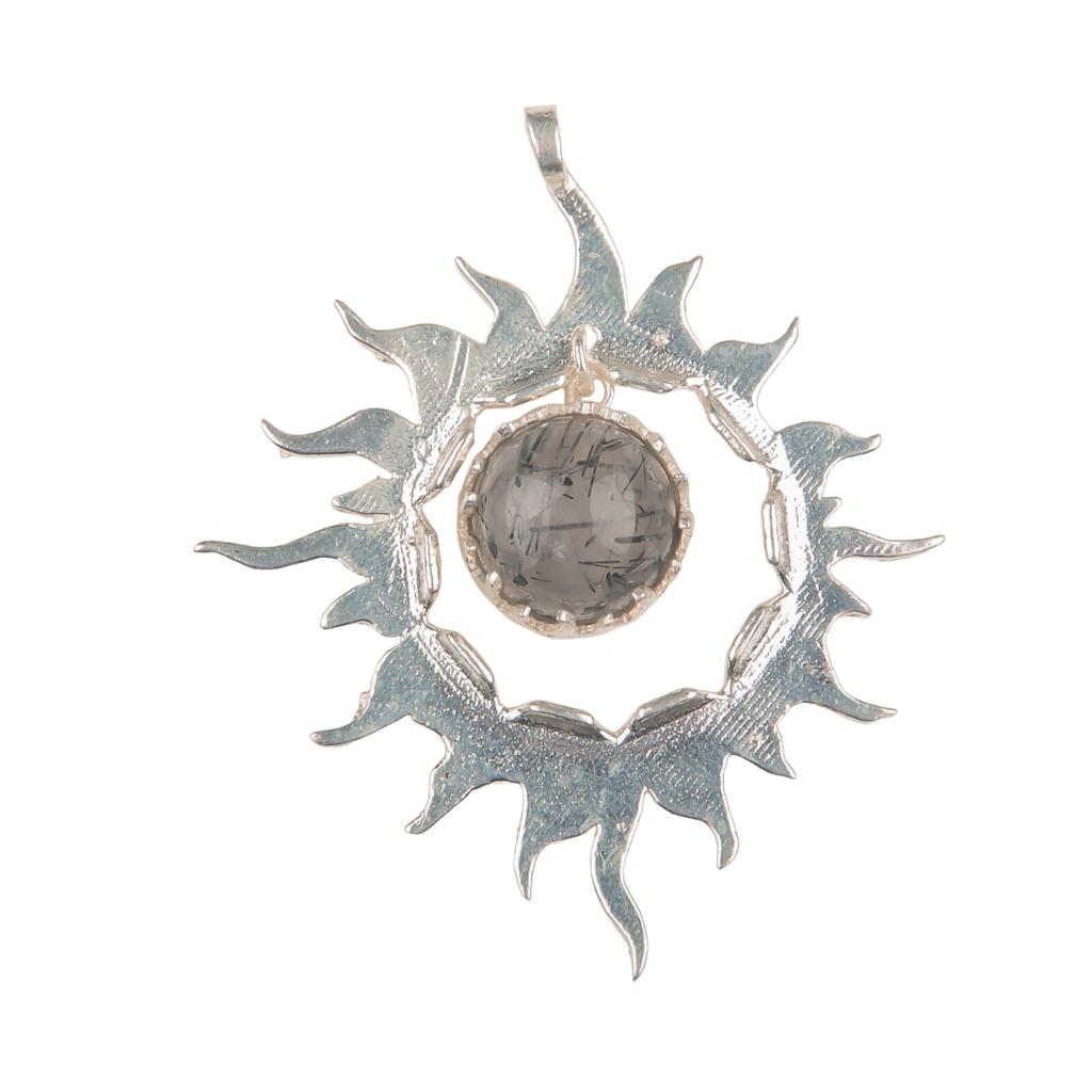 925 Solid Silver Multi Gemstone Sun Health Benefits Unisex Jewelry Pendant 1.76" CP-18