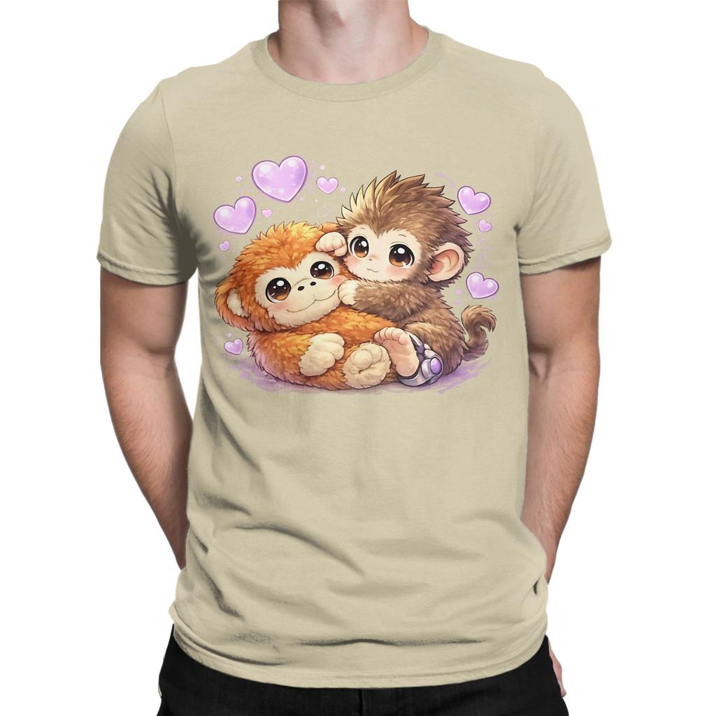 Classic Funny Graphic 100 Cotton Tshirt Cute Monkey Hugging Plush Tops Tees For Unisex