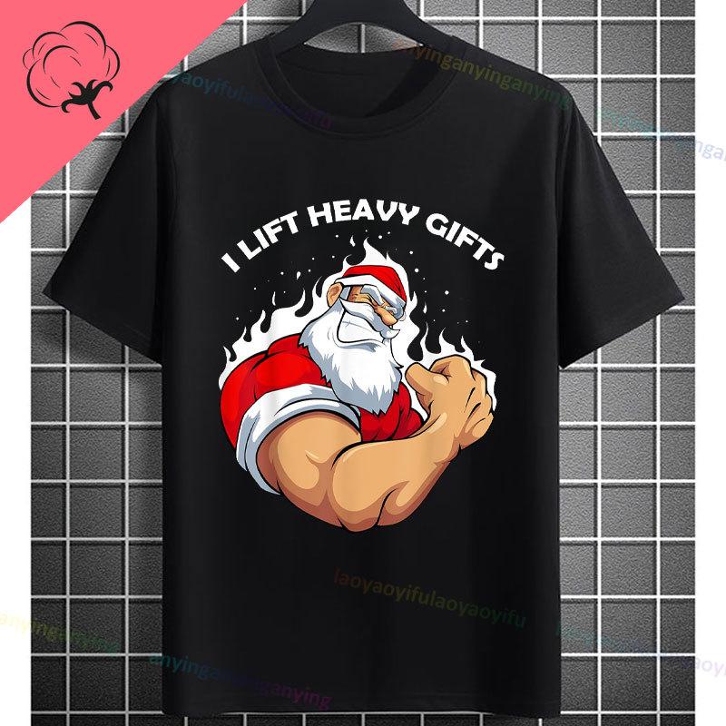 Funny Muscular Santa Christmas Gym Graphic Tshirt Casual Sports Humor Style Pure Cotton Shortsleeve Tshirt Outdoor Clothing