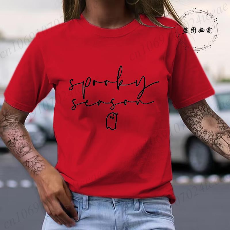 Cute Spooky Season Women's T-Shirts Clothing,Womens Halloween Tops Tees,Cute Fall T-Shirts,Spooky Season Shirt