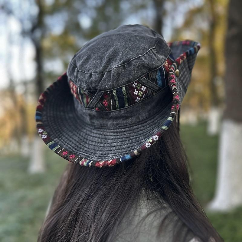 Fisherman Bucket Drawstring Adjustable Travel School Old Vintage Women Men For Neutral Gender Fresh Caps Hats Sunshade Outdoor Breathable Ethnic