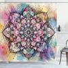 Colorful Shower Curtain, Oriental Boho Flourishing Mandala Flower and Aquarelle Look Hues Print, Cloth Fabric Bathroom Decor Set