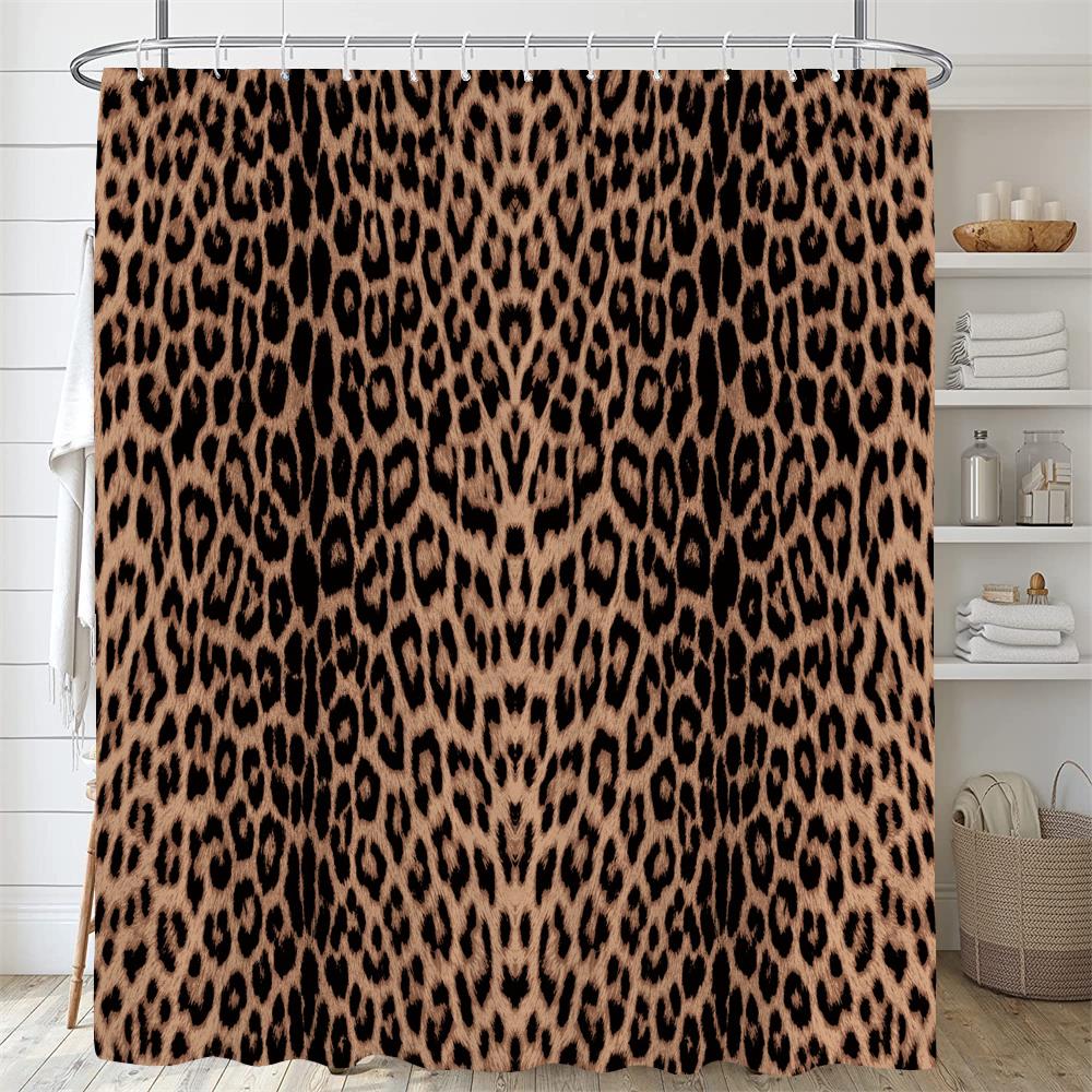 Shower Curtain Modern Style Leopard Print Polyester Waterproof Bathroom Curtain Partition Curtain Shower Curtain With Hooks