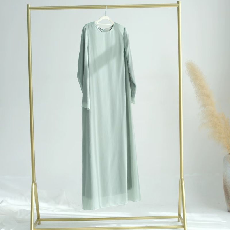 

New Middle East Dubai Turkey Elegant Solid Chiffon Wrinkle Dress Chiffon Wrinkled Dress Green interior Dress M