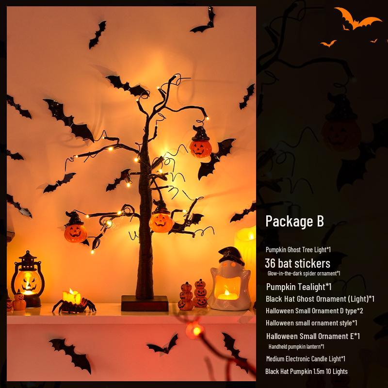 Halloween Pumpkin Lantern Decorations: Bat Ornaments & Scene Props for Bars and Shops