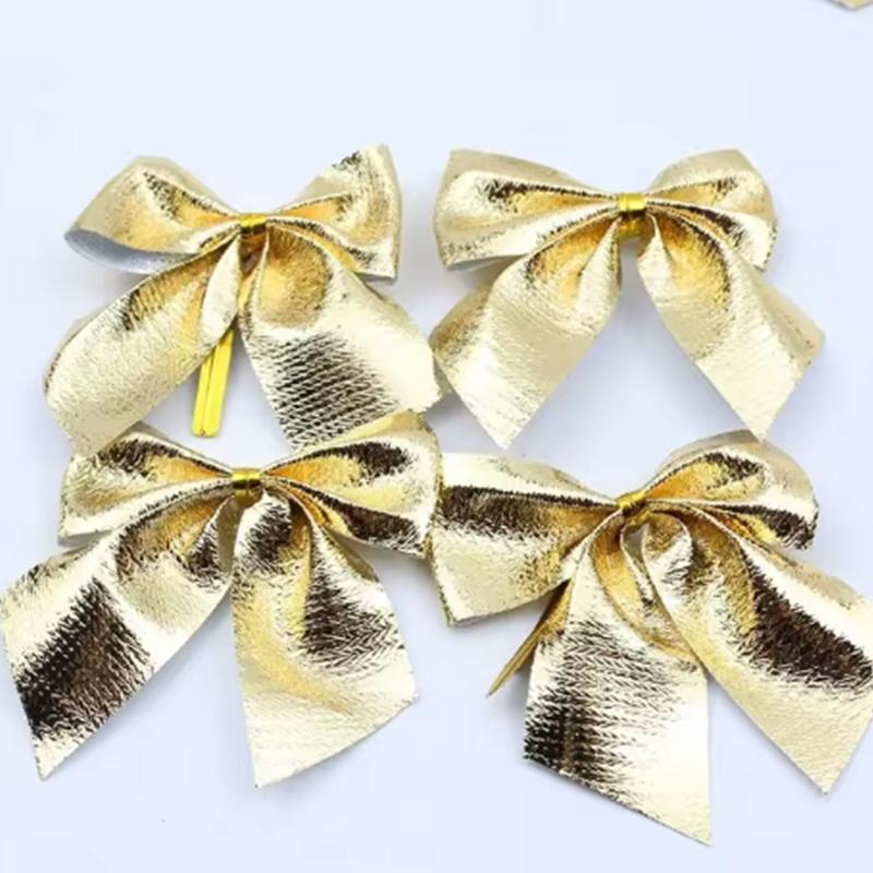 

12pcs/set Christmas Bow Fabric Golden Silver Red Christmas Decoration DIY Bowknot Xmas Tree Ornament New Year Party Supplies 12pcs золотий