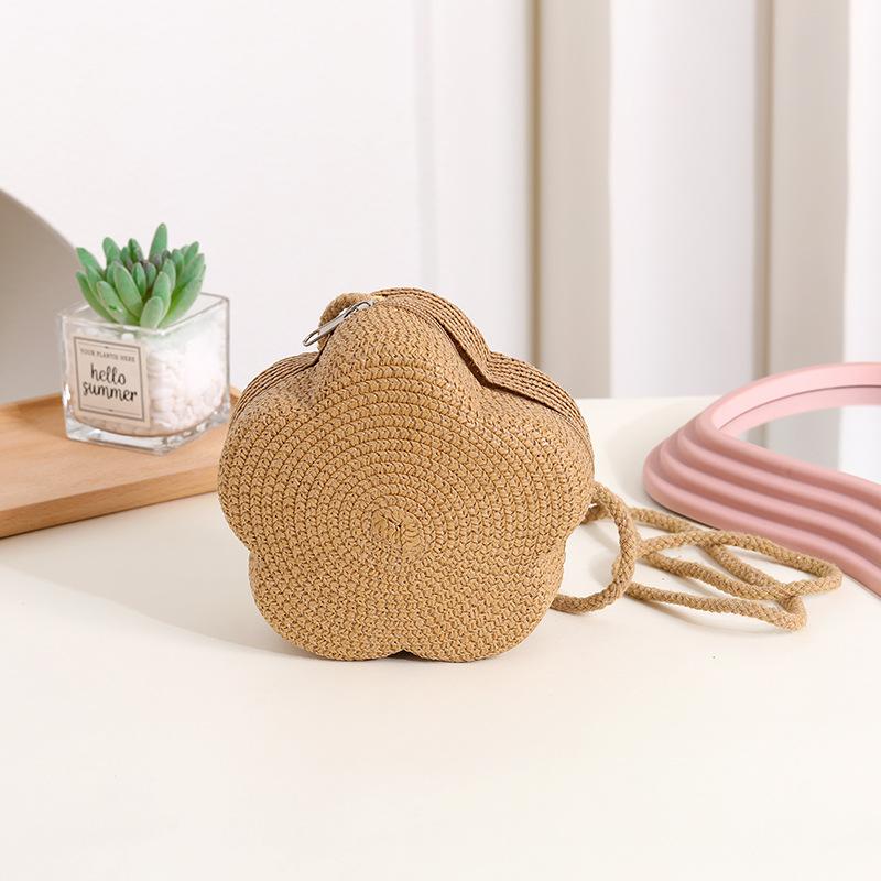 Runde Blumenform Strohtasche Damen Gewebte Crossbody Strandtasche für Damen Mädchen Rattan Umhängetaschen Bonbonfarbe Kleine Handtasche