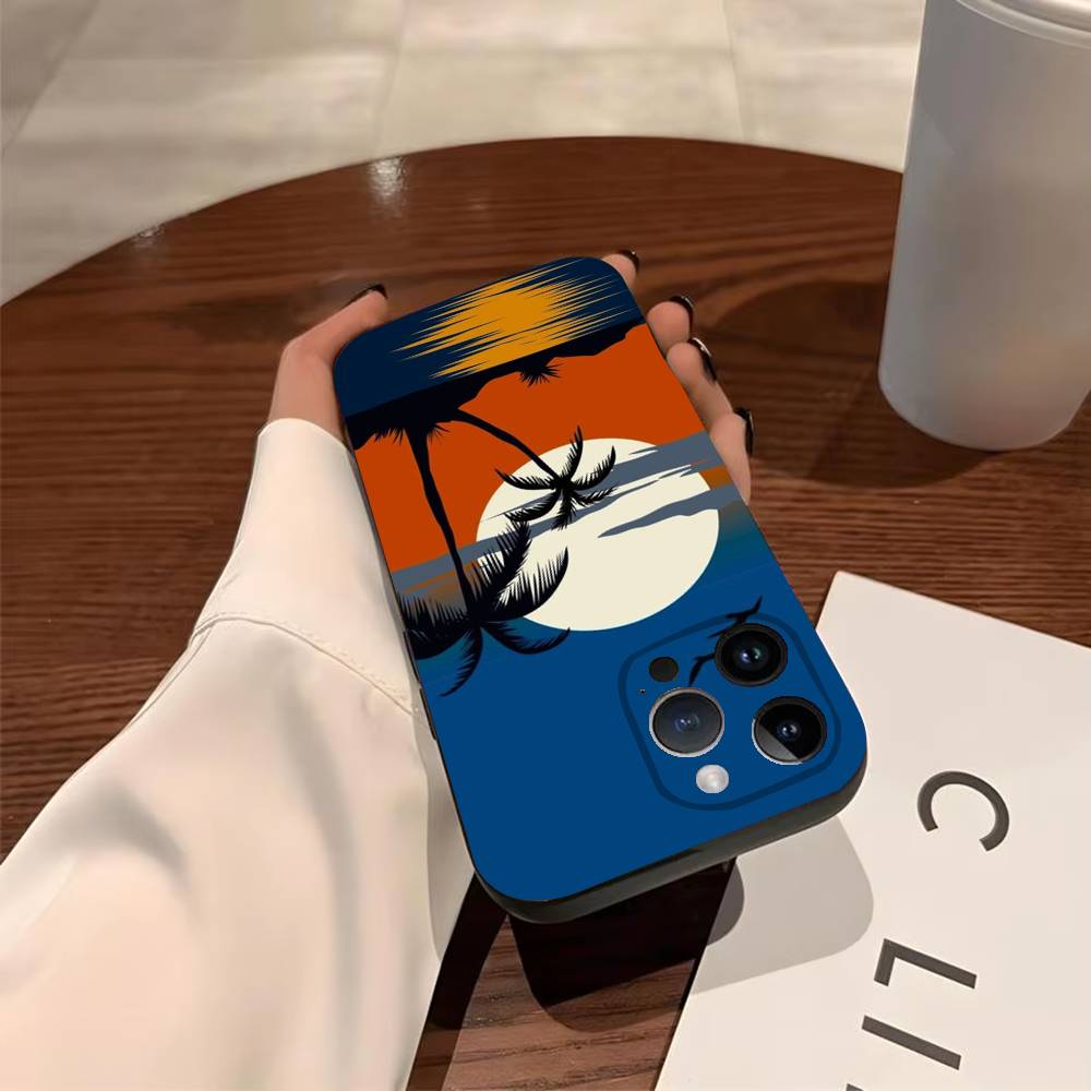 Coconut Tree Phone Case For iPhone 17,16,15,14,13,12,11,Pro,X,XS,Max,Plus,Soft Black Cover