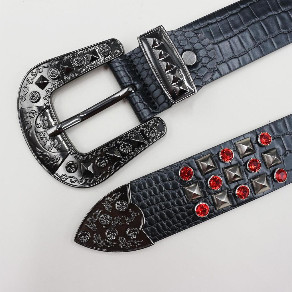 Men's High-End Rhinestone Studded Punk Leather Belt