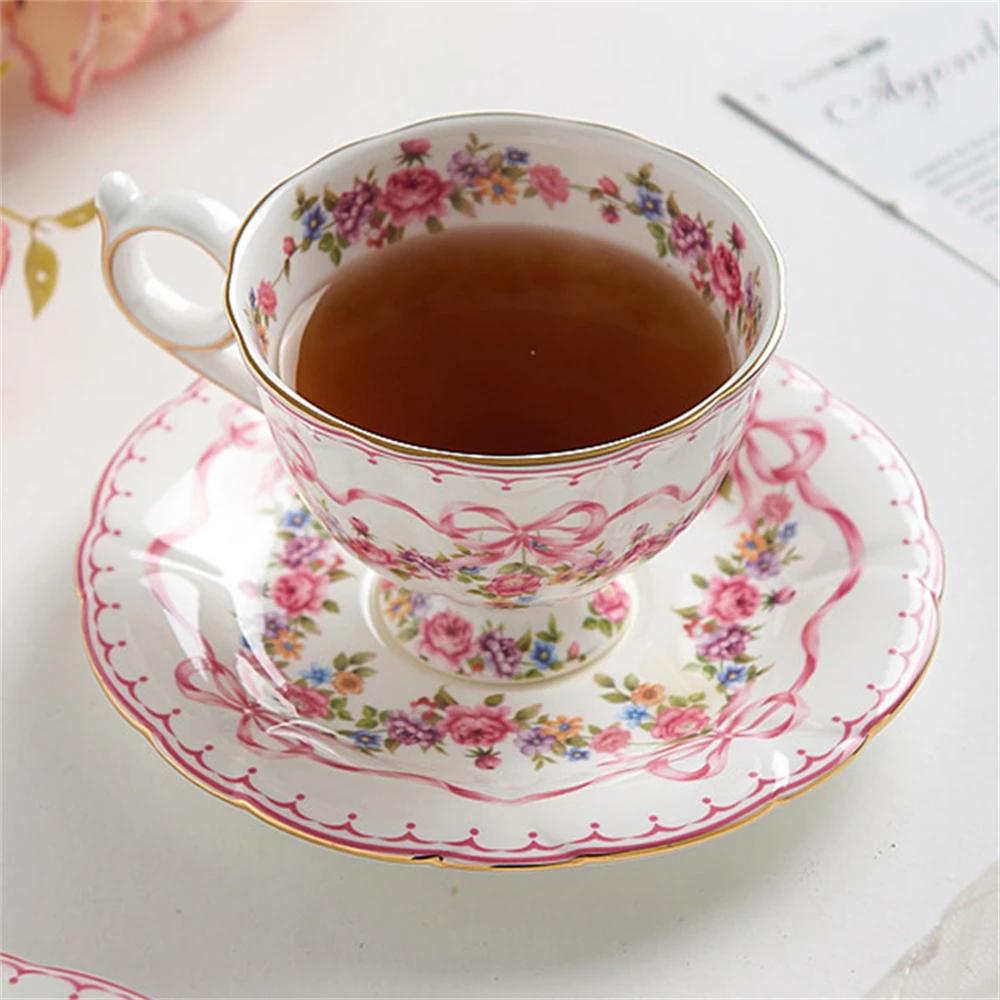 European-style Bone China Coffee Cup Afternoon Tea Cup and Saucer Kitchen Supplies Girl's Printed Cup and Saucer Set Gift