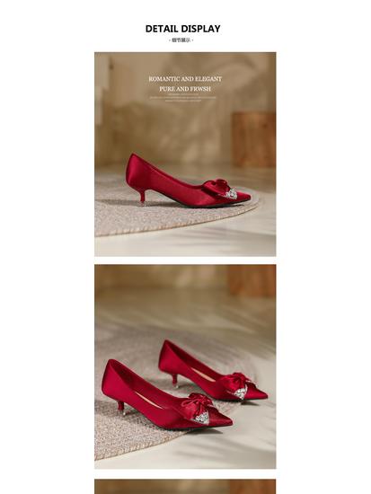 2023 Bridal High Heels: Pointed Toe Xiu He Suit, Comfortable for Pregnant Women, Chinese Wedding Shoes