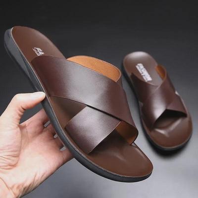 Herr Trendiga Koreanska Äkta Läder Halkfria Strand Flip Flops & Sandaler
