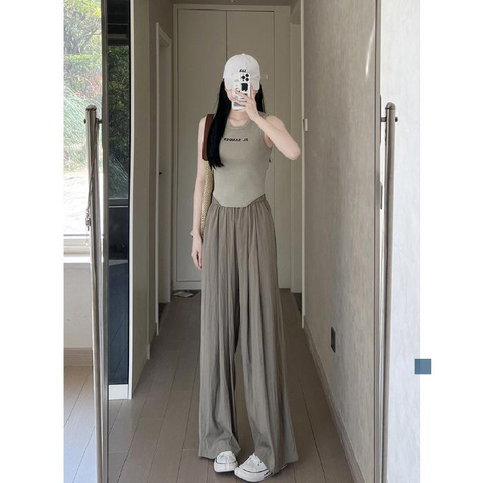 New Spring and Summer Casual Wide-leg Pants for Women Baggy and Lazy Three-purpose Pants Versatile High-waist Drooping Small Thin Pants