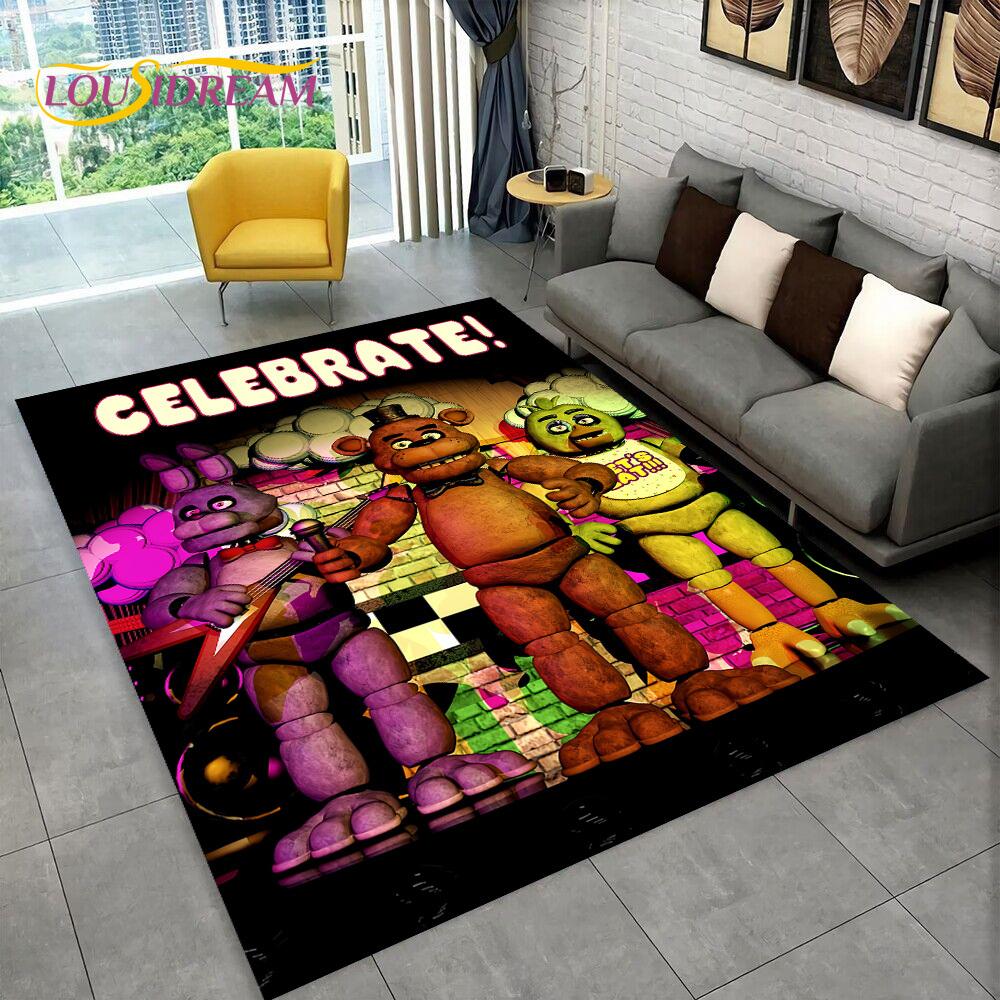 Horror Game FNAF Movie Freddy Bonnie Carpet Rug for Home Living Room Bedroom Sofa Doormat Decor,kids Play Area Rug Non-slip Mat