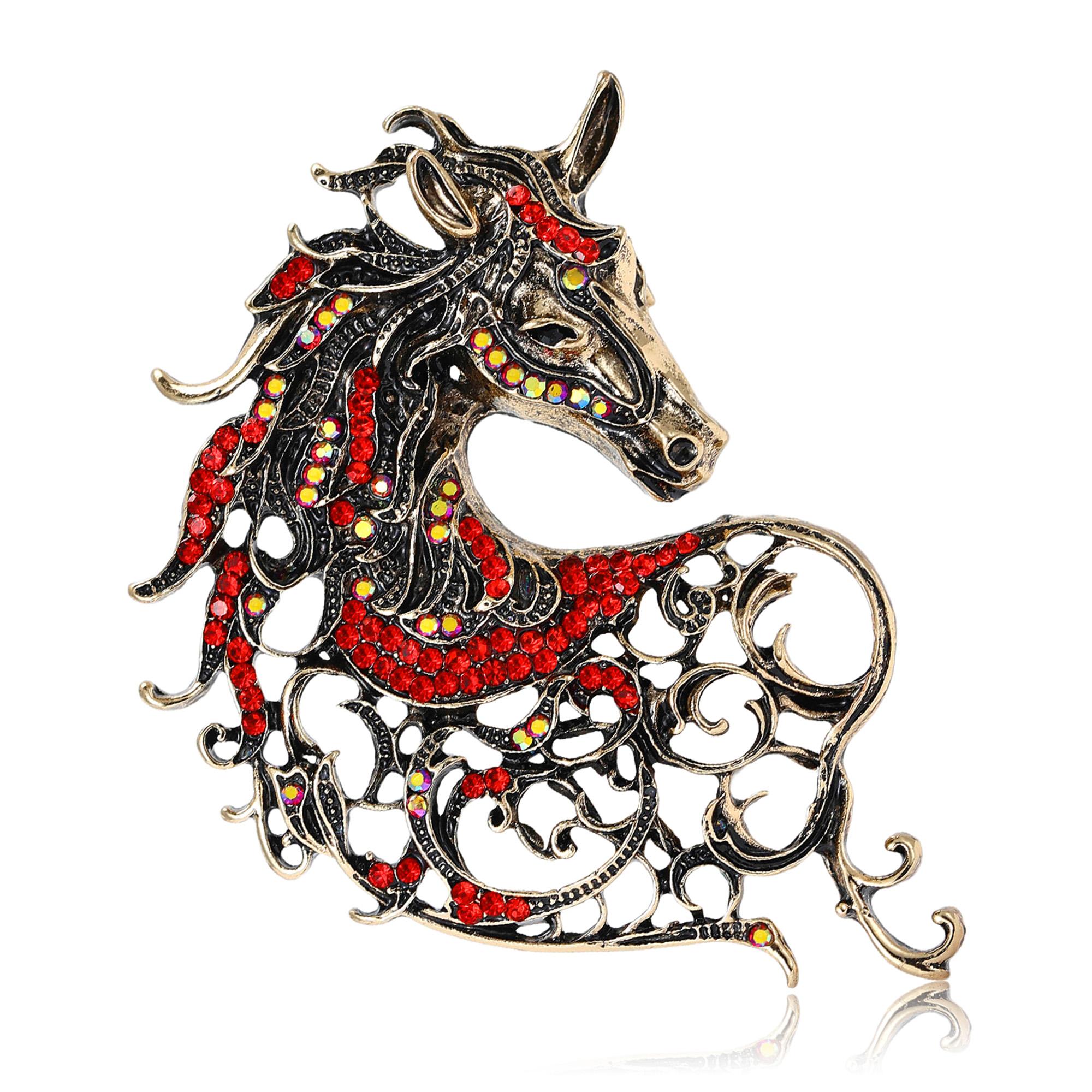 

Винтажные броши в виде лошадиной головы со стразами для женщин, знаки зодиака, булавки с животными, повседневные аксессуары для вечеринок, подарки друзьям