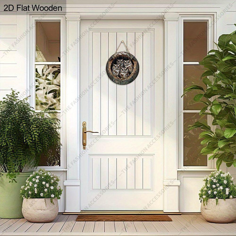 2D plane hanging decorative signs, interior wall or door decoration, garden decoration, owl pattern in tree hole, housewarming gift for friends