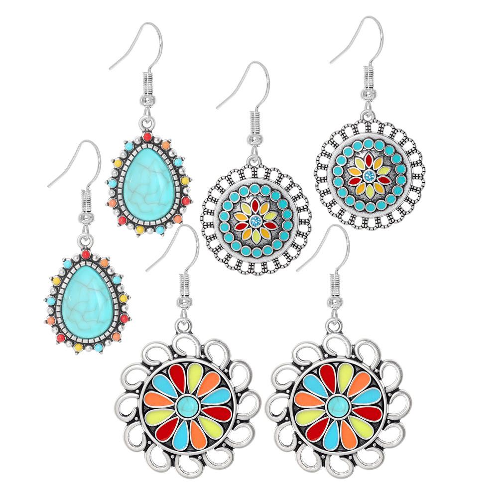 

6Pcs/Set Bohemian Colorful Drop Oil Vacation Style Earrings for Women Retro Ethnic Creative Geometric Dangle Earrings Jewelry