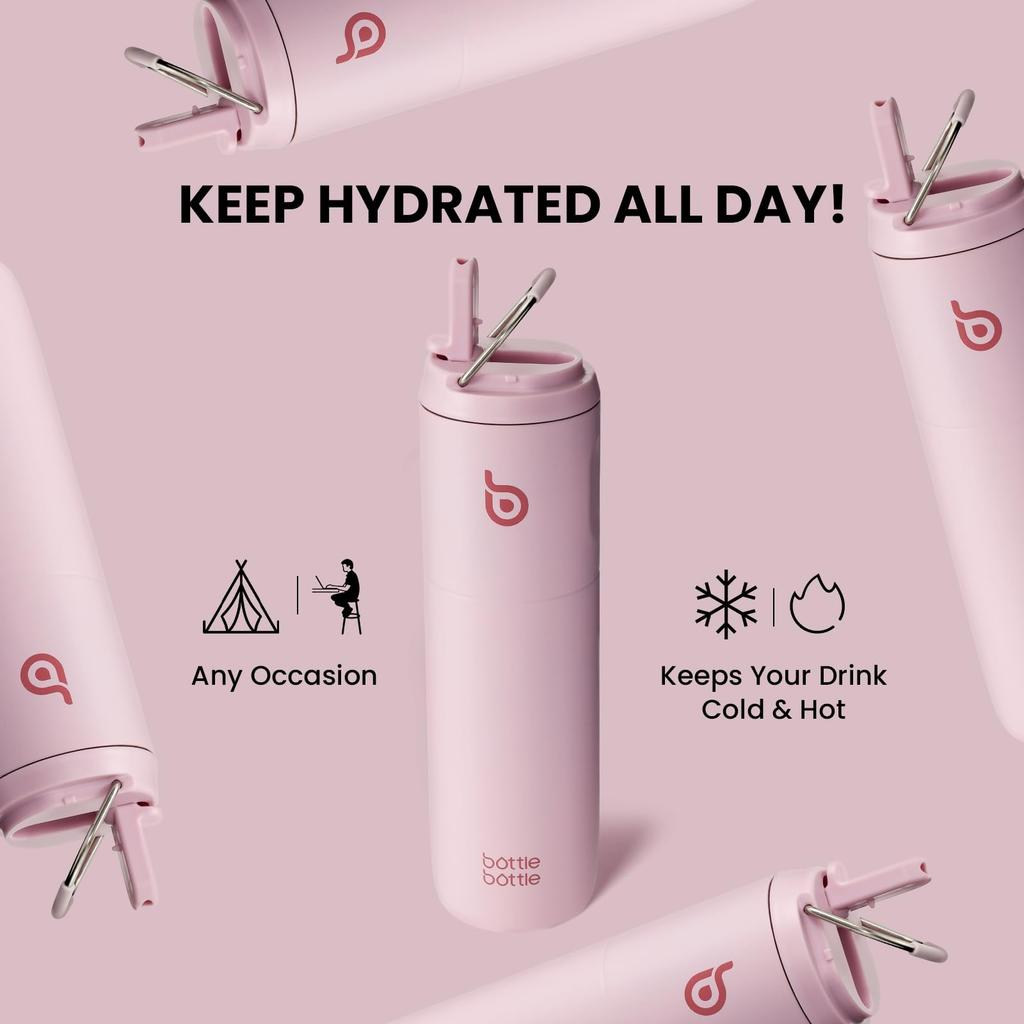 BOTTLE 750ml Water Bottle for Vacuum Stainless Light Pink Kids, Straw-Free Drinking, Insulated, Insulated, Steel, Portable, 0.75L,