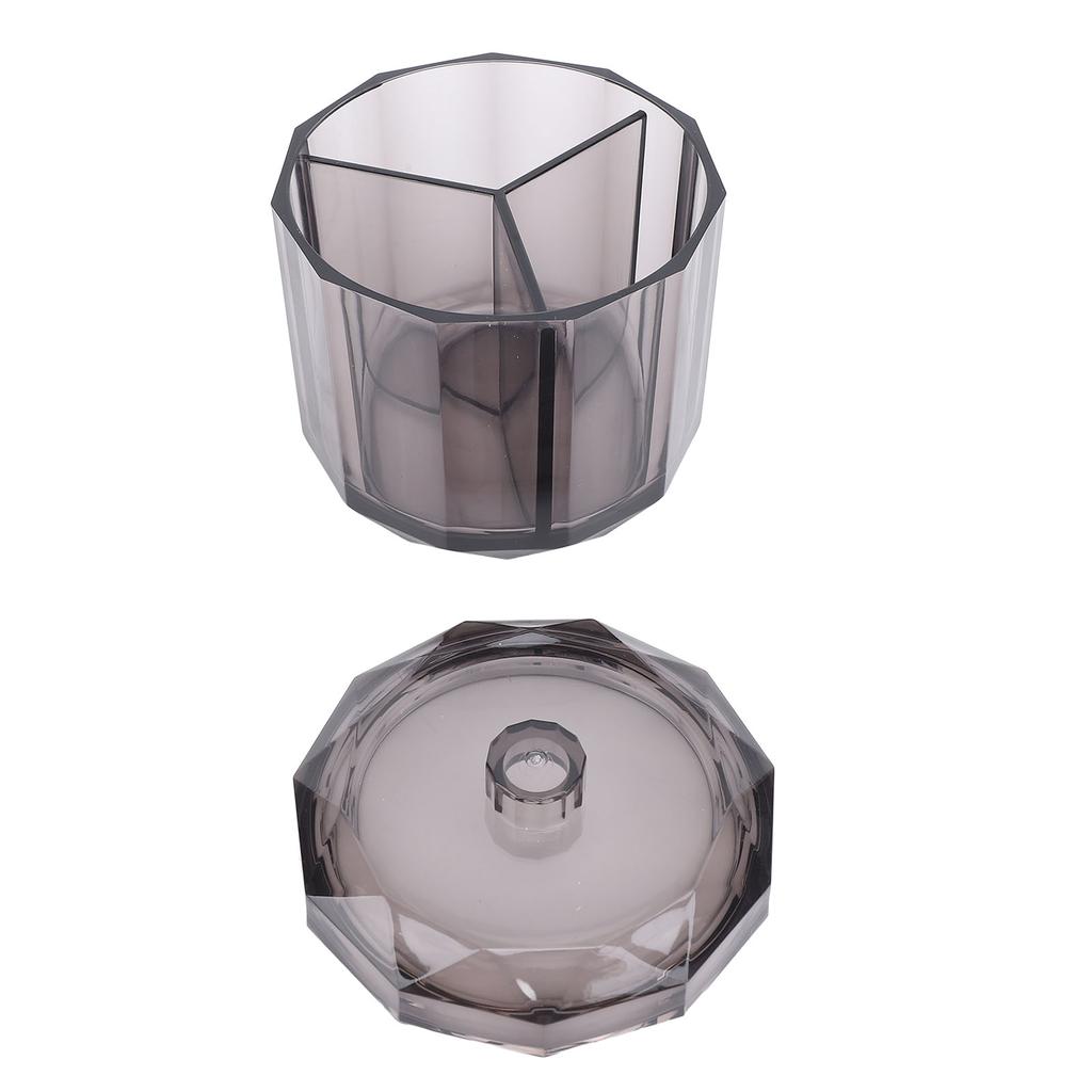 Qtip Holder Dispenser for Floss Picks Transparent Black Acrylic 3 Compartments Dust Water Resistant